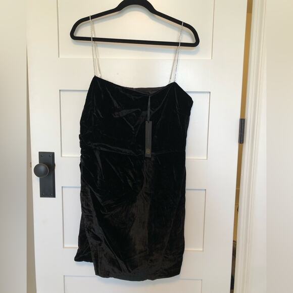 NWT House of Harlow Black Velvet Mini Dress with Crystal Straps - Picture 2 of 8